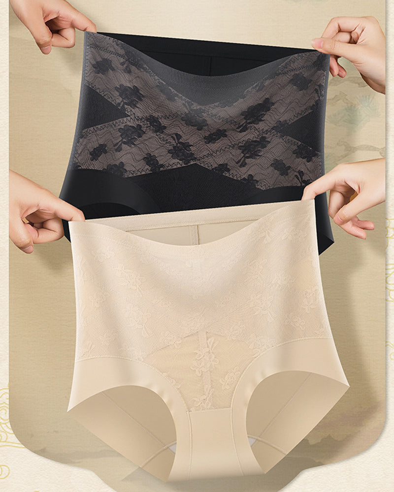 Panties moldeadores de control abdominal con encaje floral de cintura alta