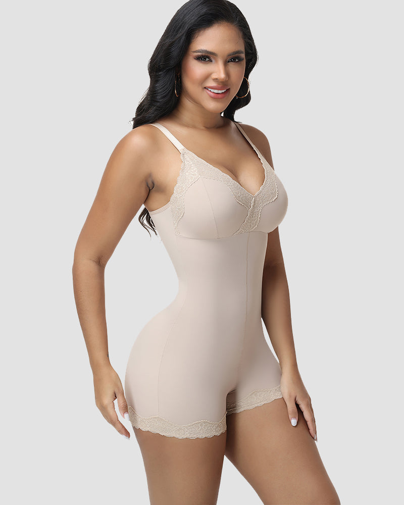 Shapshe® Body Moldeador con Escote en V Profundo y Encaje, Largo hasta la Mitad del Muslo