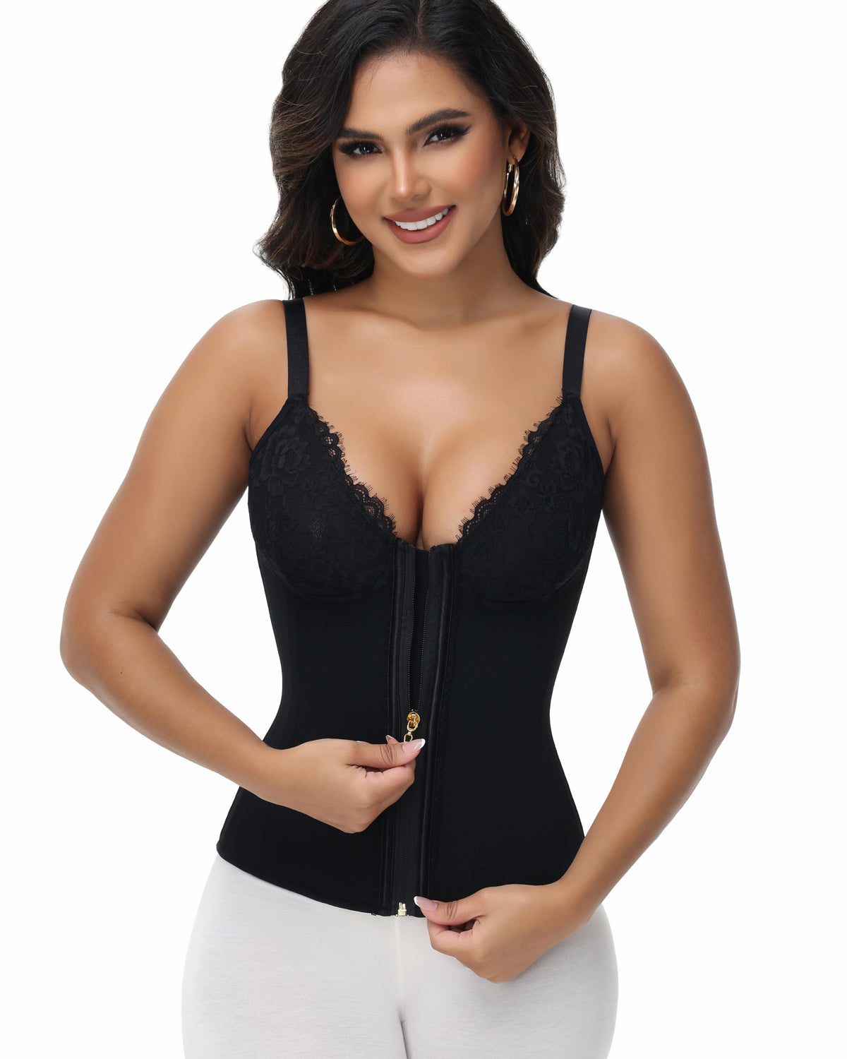 Shapshe® Top Corset de Encaje con Escote en V Profundo, Cinturilla Entrenadora con Cierre Frontal