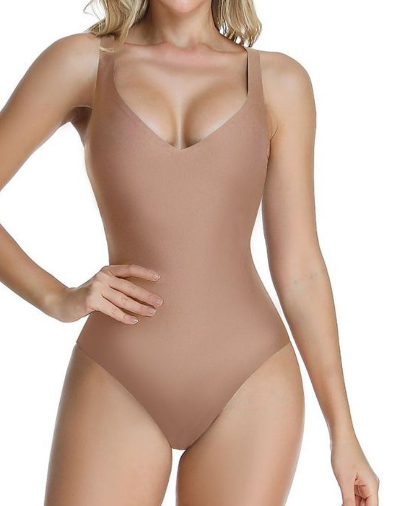 Body moldeador sin costuras con escote en V y control de abdomen