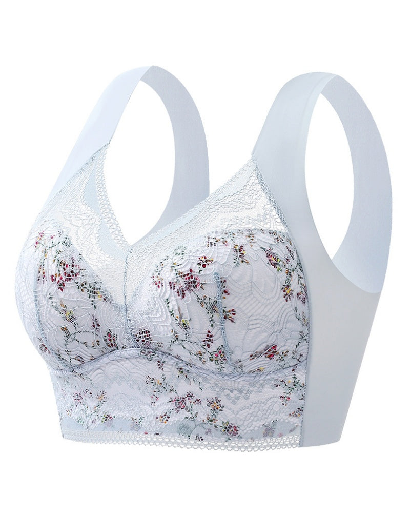 Sostén inalámbrico push up de encaje floral elegante de cobertura total