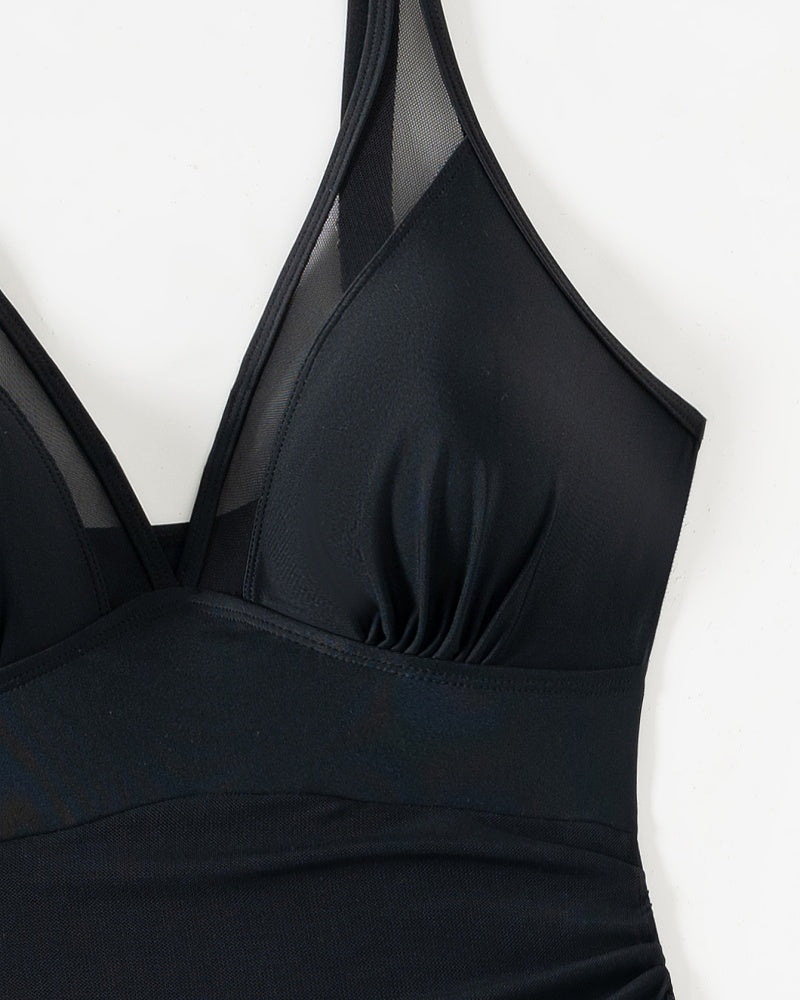 Deep V Mesh Drawstring Slim Sexy Backless Shapewear Swimsuit