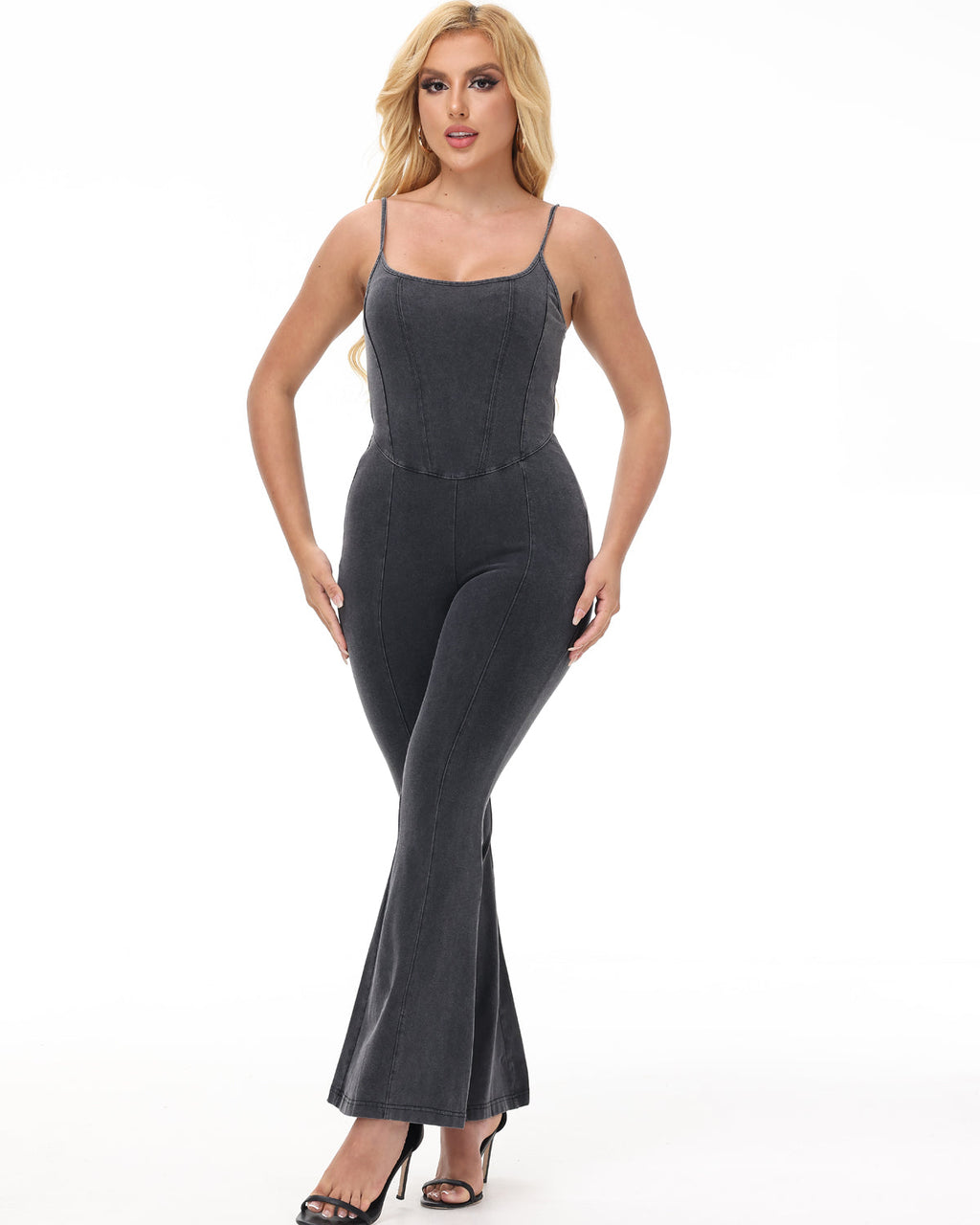 Shapshe® Enterizo Sexy Sin Mangas con Tirantes y Pierna Acampanada con Cierre Trasero