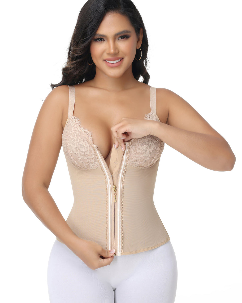 Shapshe® Top Corset de Encaje con Escote en V Profundo, Cinturilla Entrenadora con Cierre Frontal