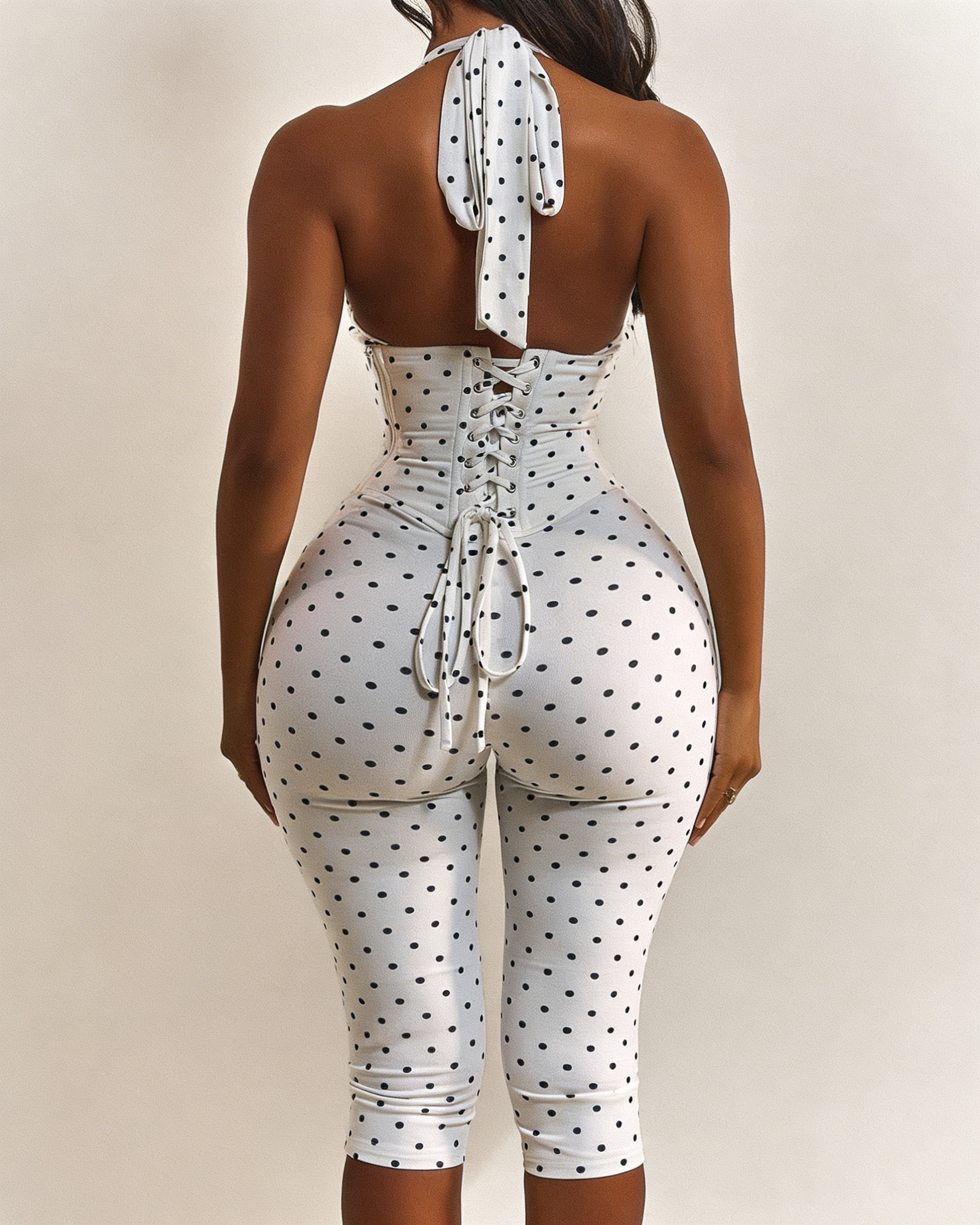 Mono Capri con Cintura de Reloj de Arena y Estampado de Lunares