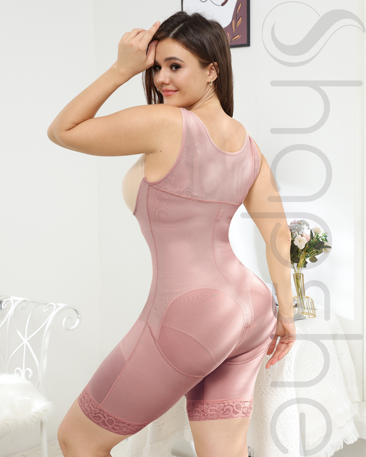 Entrenador de Cintura de Cuerpo Completo para Mujer en Color Rosado Marrón, Faja Moldeadora con Control de Abdomen