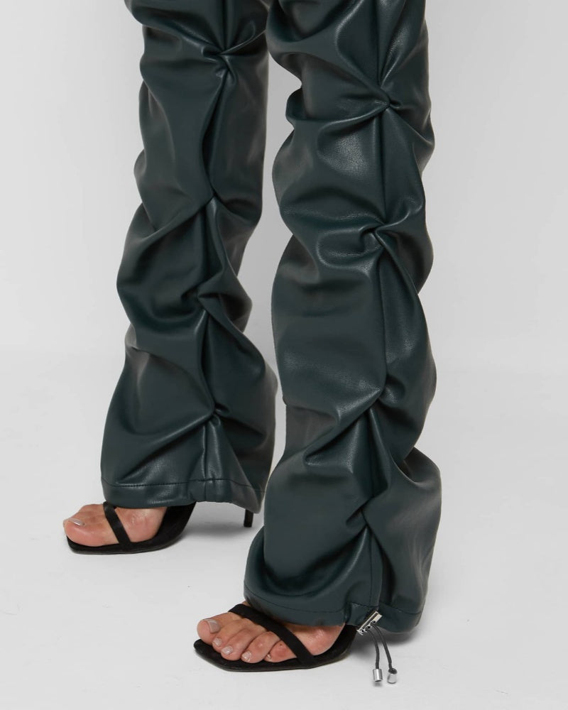 Pantalones Acampanados Plisados Personalizados de Cuero PU