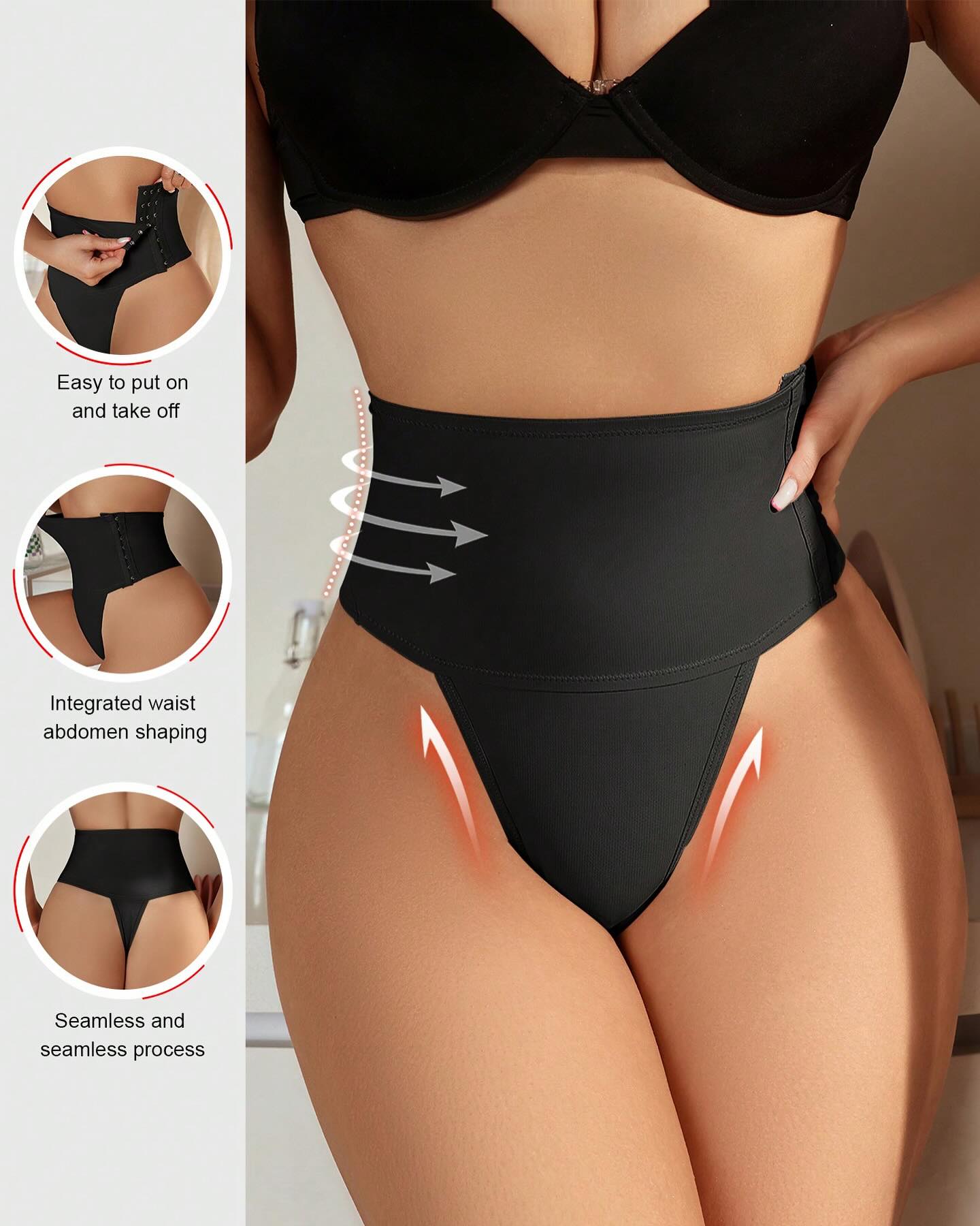 Panties moldeadoras de control con cierre de gancho y diseño tanga