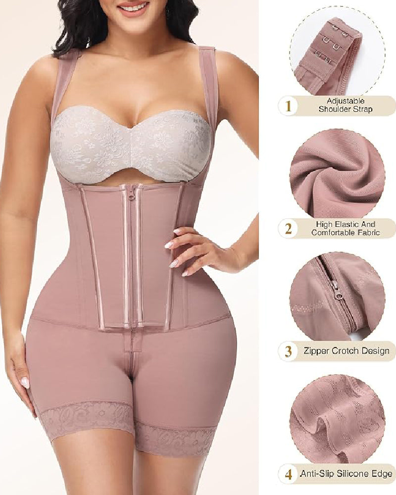 Shapshe® Faja de Alta Compresión con Cremallera Frontal hasta Media Muslo