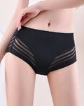 Ropa interior femenina sexy sin costuras con rayas huecas de malla, tanga de cintura media moldeadora