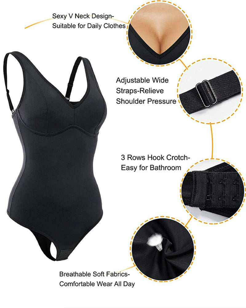 Modelador Corporal Slim Control de Abdomen Body Shaper con Escote en V Profundo y Tanga