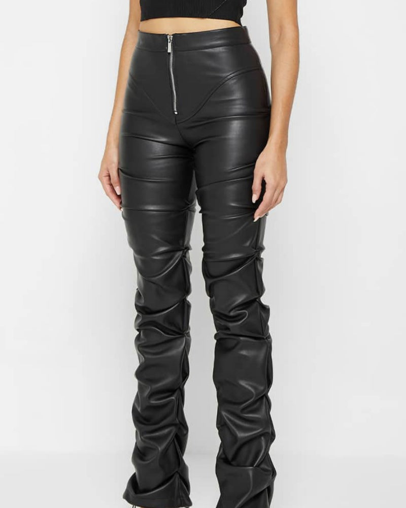 Pantalones Acampanados Plisados Personalizados de Cuero PU