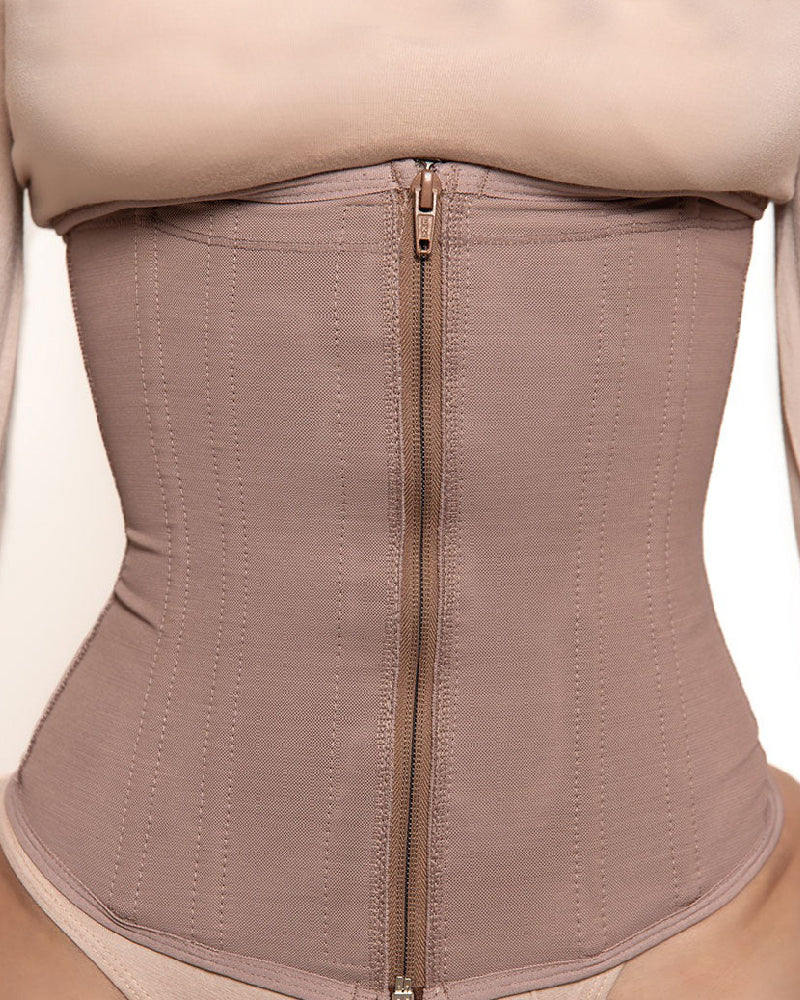 Faja Corset para Mujer con 9 Varillas, Control de Abdomen, Cierre de Cremallera, Entrenador de Cintura Reloj de Arena para Ejercicio