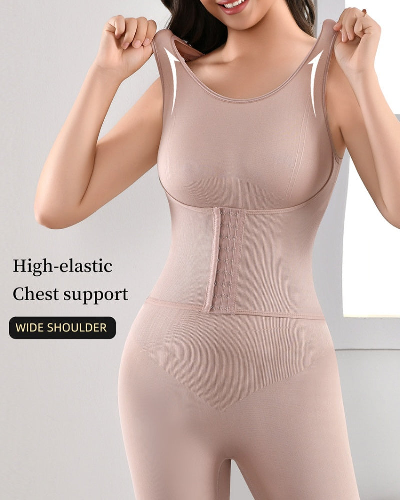 Enterizo de longitud media 2 en 1 sin costuras con doble control abdominal