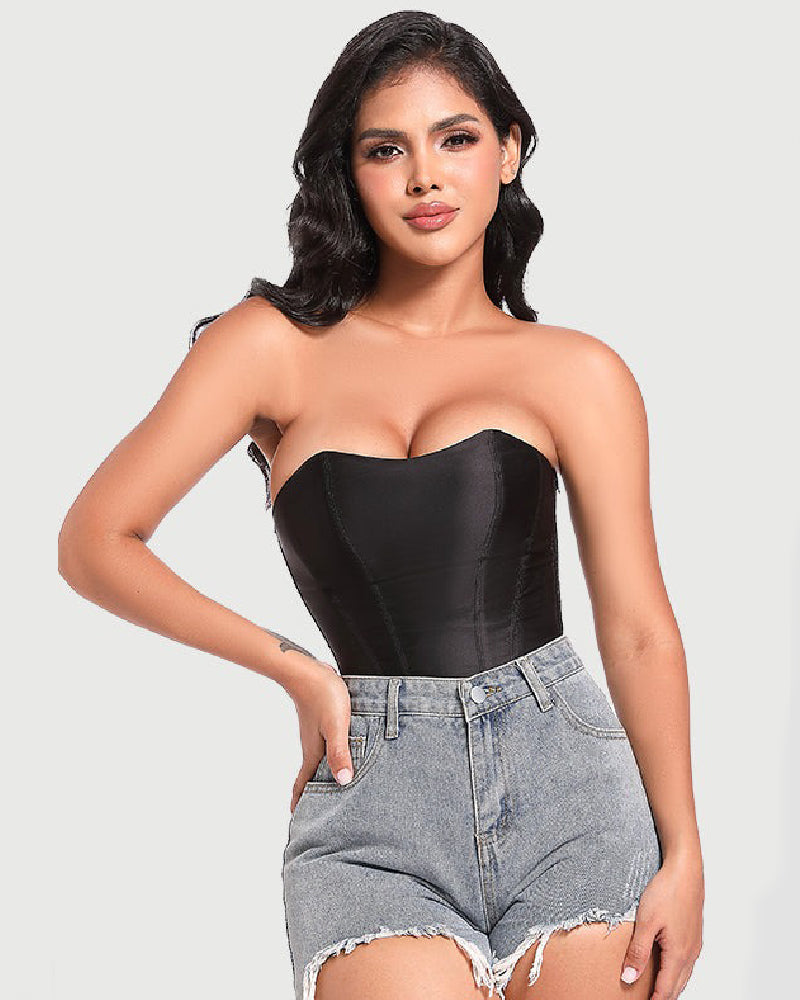 Shapshe® Top Corset de Satén con Cordones y Ballenas para Mujer, Overbust con Cierre Lateral, Entrenador de Cintura