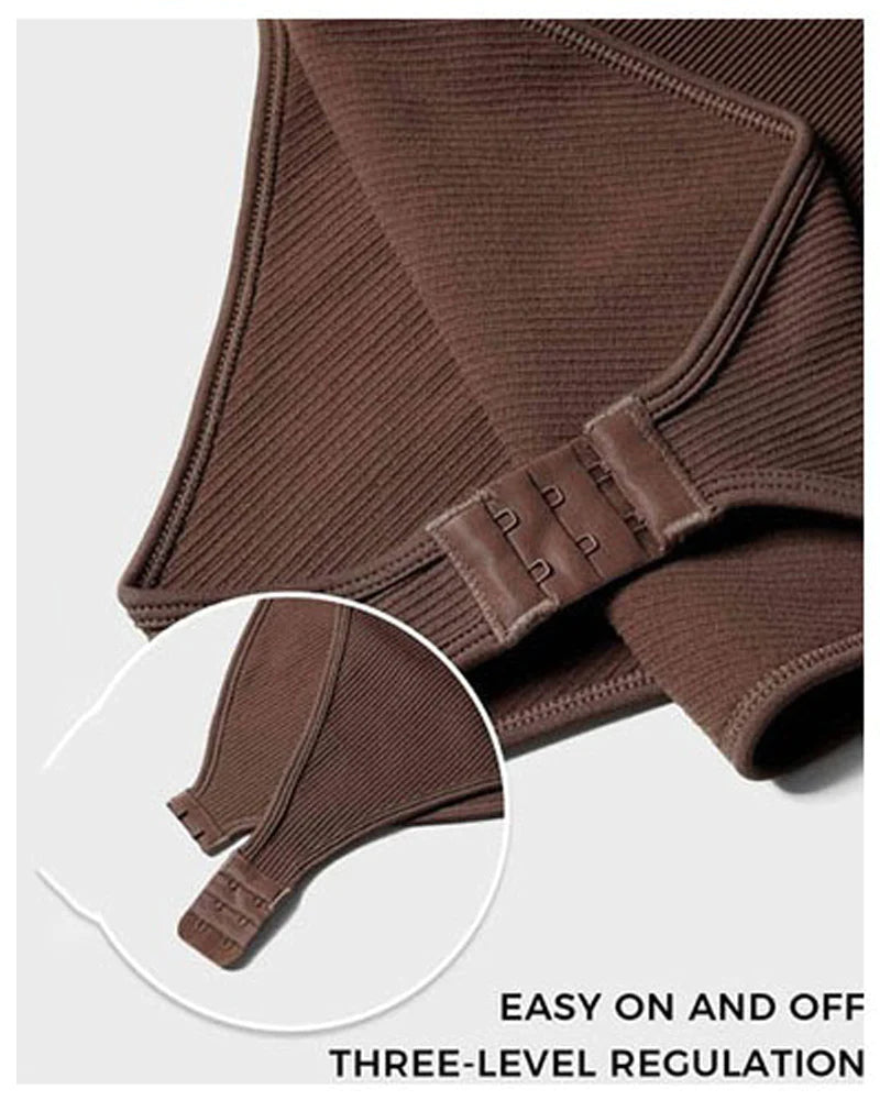 Body de Moldeador Femenino Sexy Sin Mangas con Cuello Cuadrado y Diseño Acanalado