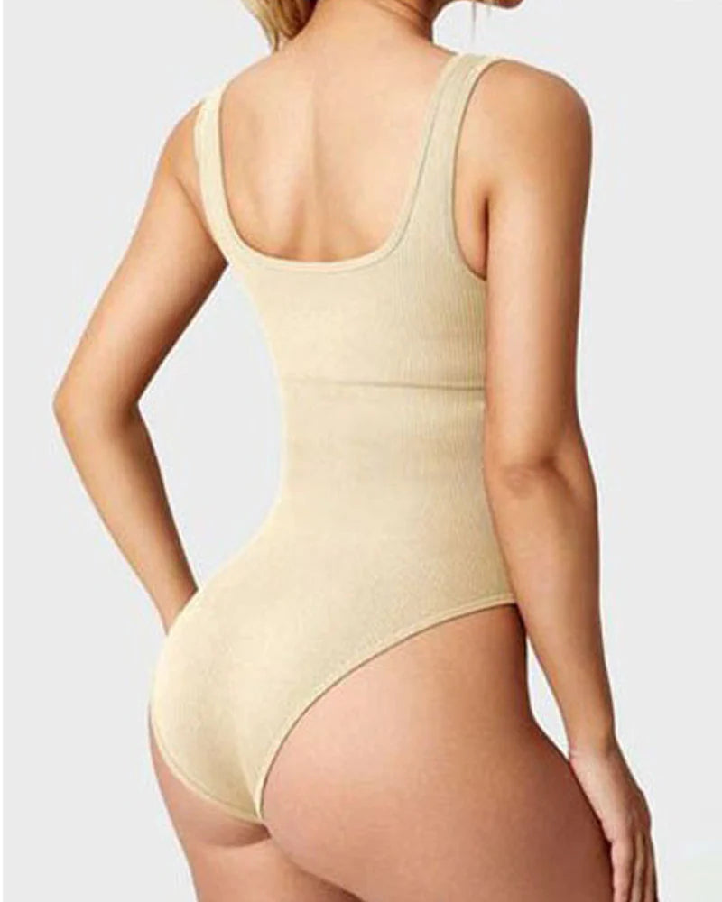 Body de Moldeador Femenino Sexy Sin Mangas con Cuello Cuadrado y Diseño Acanalado