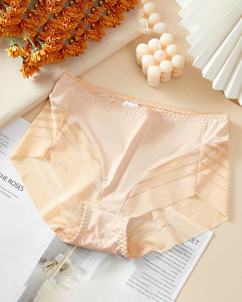 Ropa interior femenina sexy sin costuras con rayas huecas de malla, tanga de cintura media moldeadora