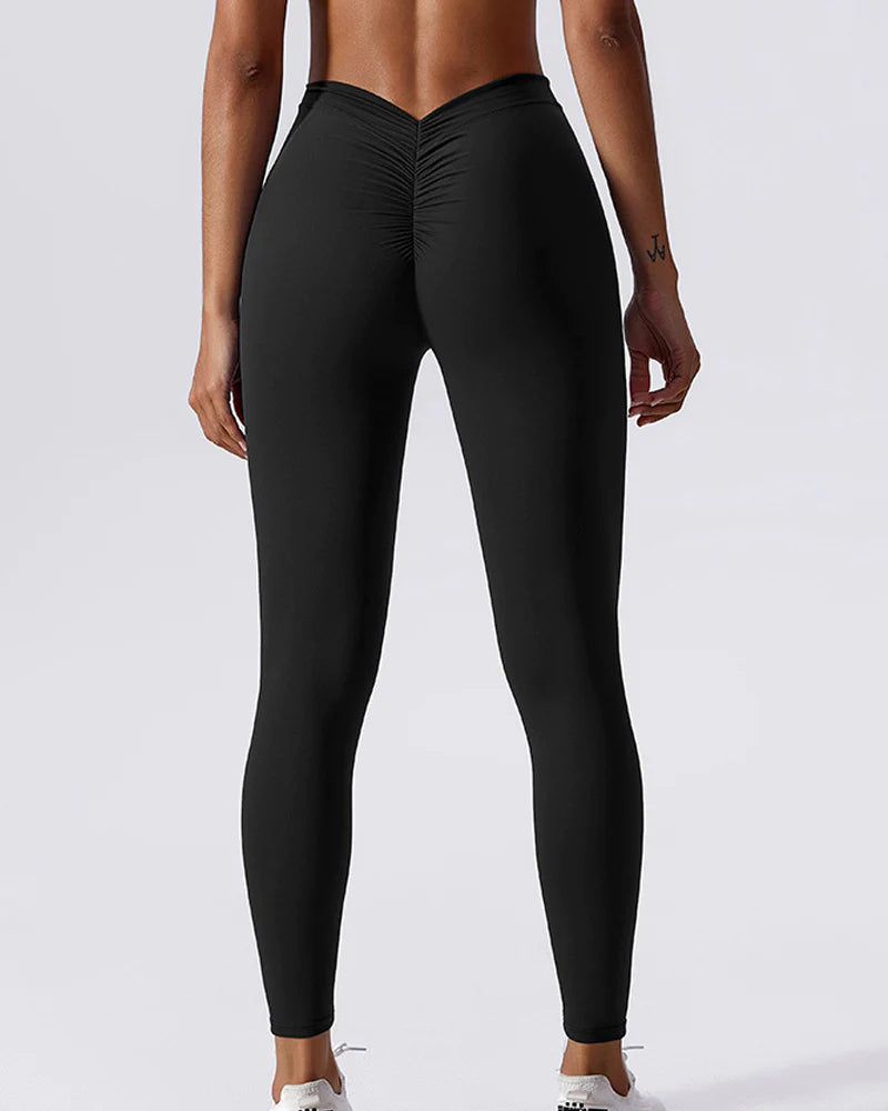 Leggings Esculturales con Espalda en V Fruncida, Levanta Glúteos Durazno, Pantalones de Yoga