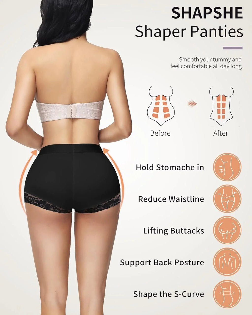 Shapshe® Short Modelador de Cintura Alta para Mujer con Realce de Caderas y Control de Abdomen en Encaje