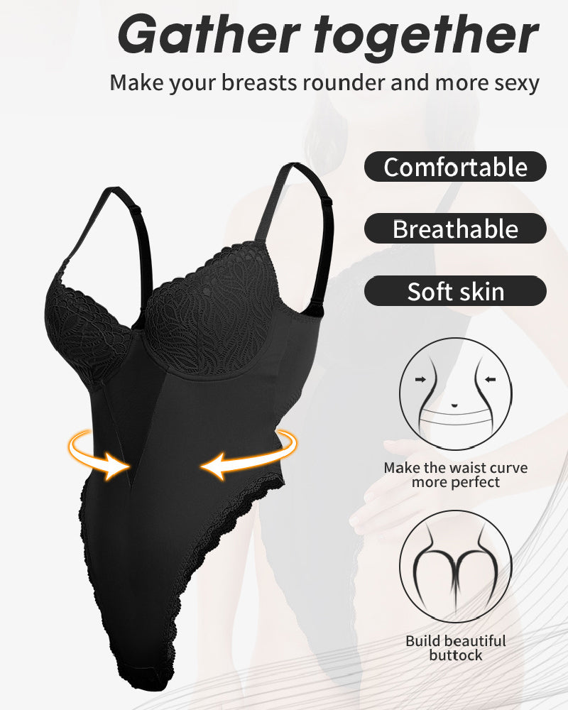 Body de mujer con espalda baja, encaje, control de abdomen, faja moldeadora con sostén incorporado