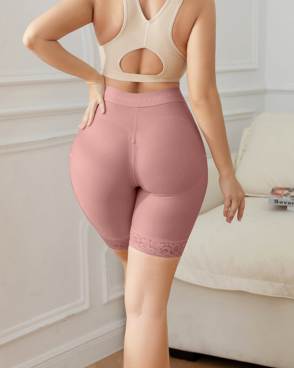 Shapshe® Bragas Fajas de Control de Abdomen, Levantacola, Cintura Alta, Reductoras de Muslos, Color Marrón Rosado para Mujer