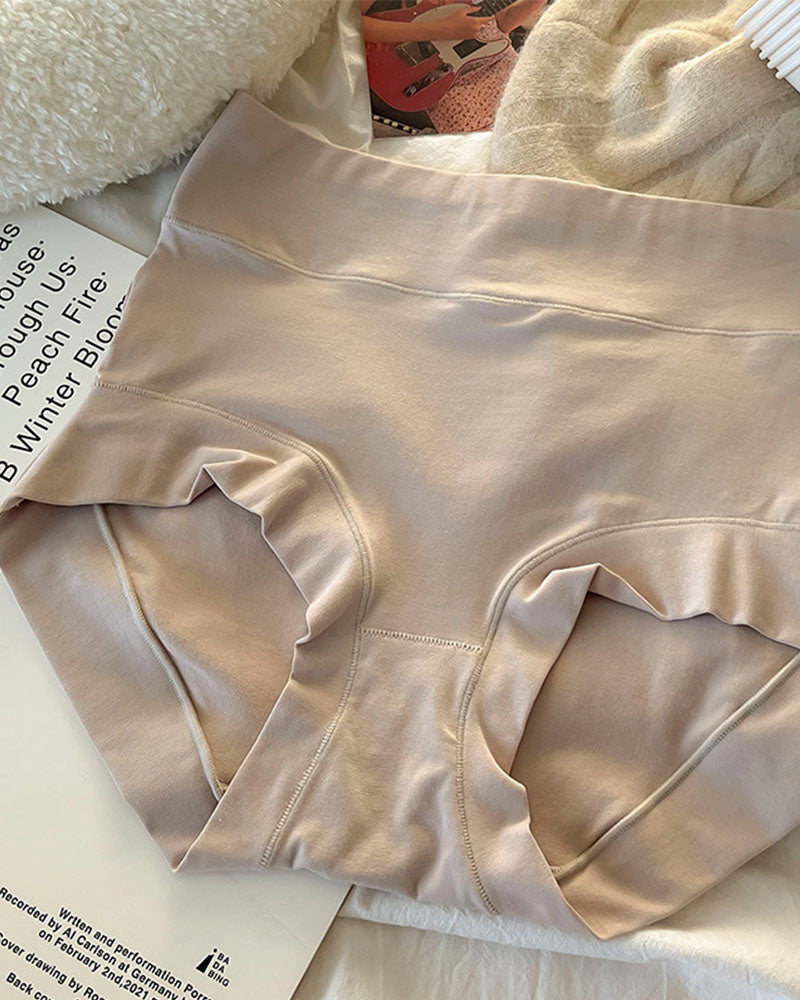 Calzones Femeninos de Algodón de Fibra Larga, Sólidos, de Cintura Alta con Control de Abdomen