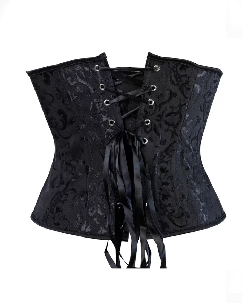 Corsé Vintage Jacquard de Control Abdominal, Bajo el Busto, con Cordones en la Espalda, Top Bustier Talla Plus