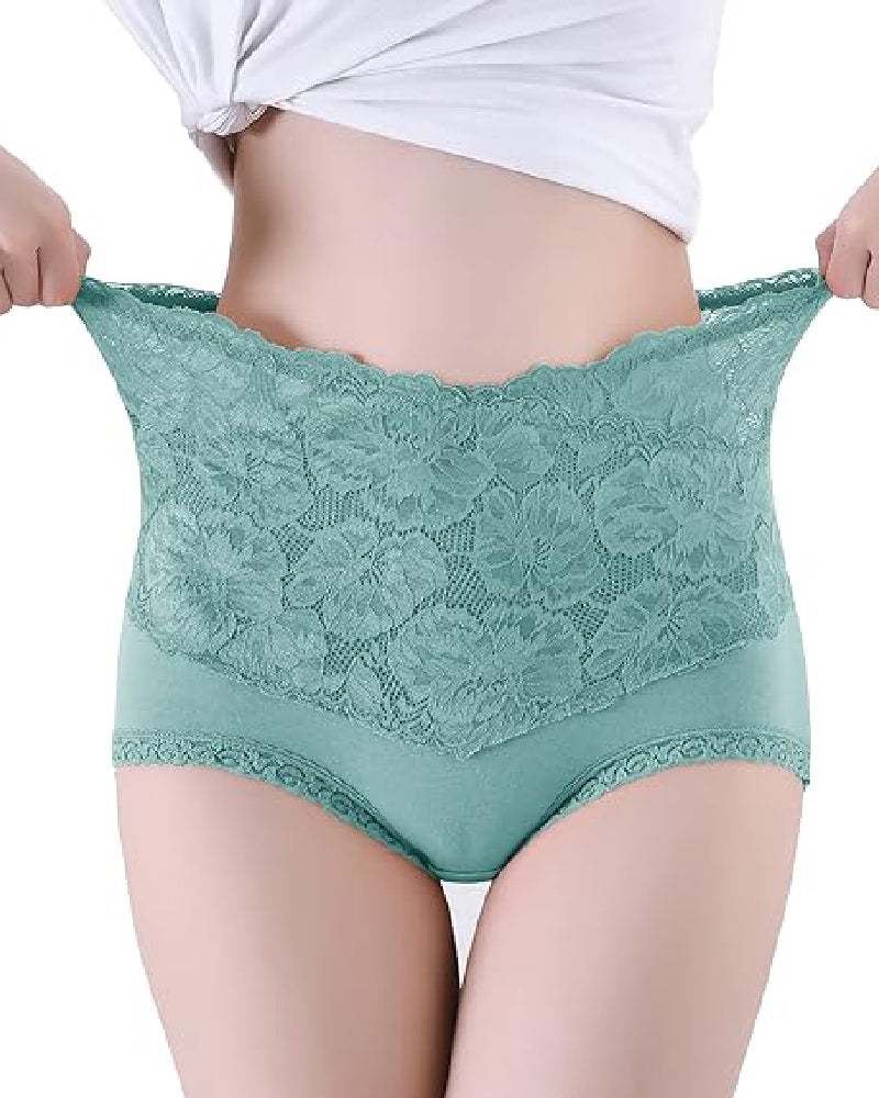 Bragas de encaje floral para mujer, con cintura alta en forma de V, control de abdomen, suaves y sexys