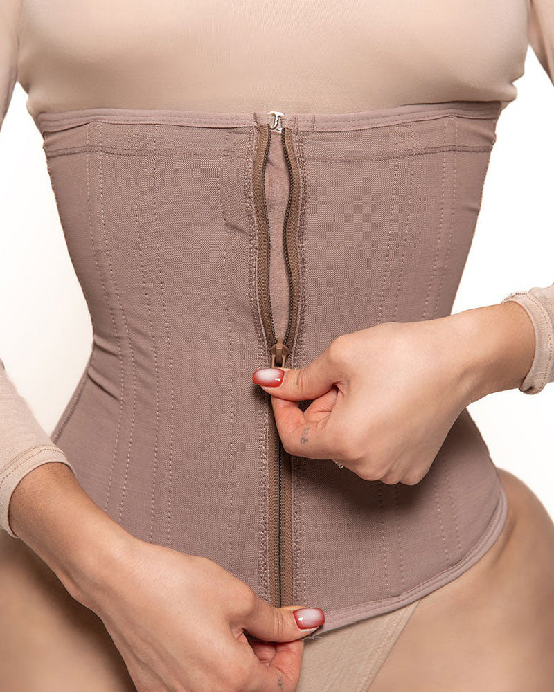 Faja Corset para Mujer con 9 Varillas, Control de Abdomen, Cierre de Cremallera, Entrenador de Cintura Reloj de Arena para Ejercicio