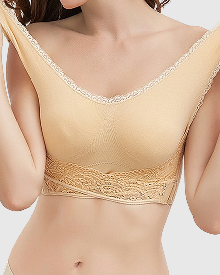 Sujetador deportivo push-up sin aros para mujer, con cierre lateral cruzado frontal