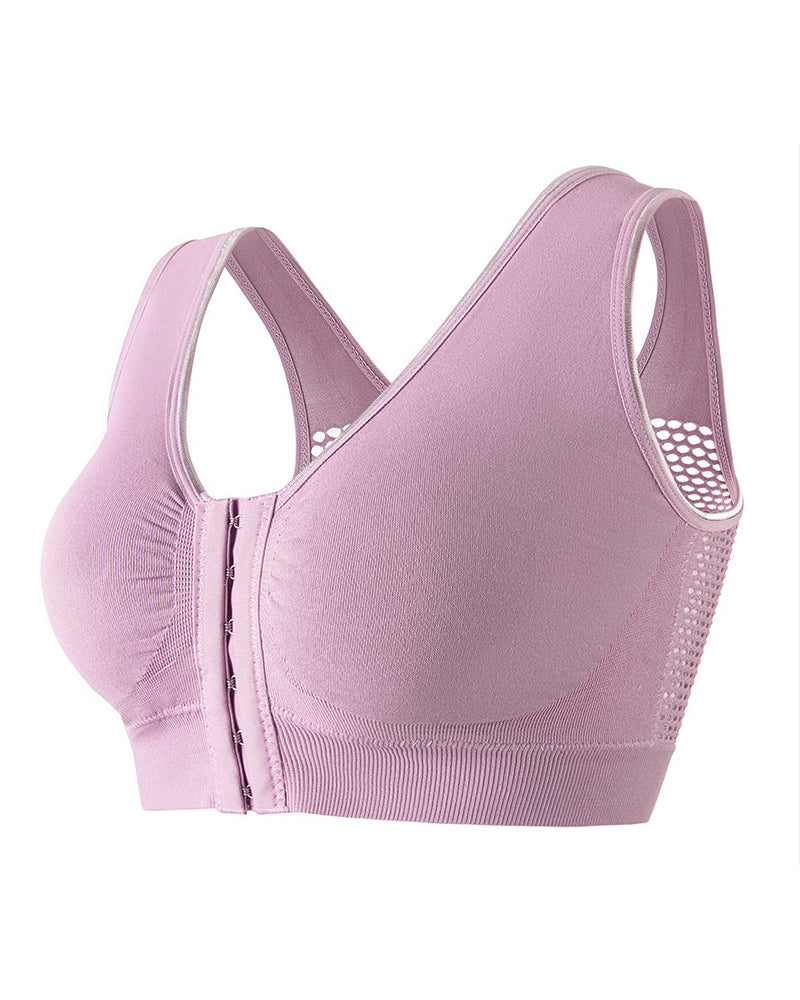 Sostén Deportivo Sin Aros para Mujer Talla Plus con Hebilla Frontal, Sólido, Transpirable y con Diseño Hueco