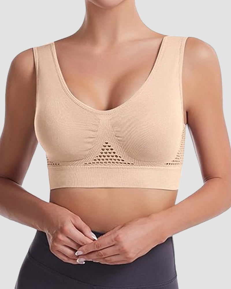 Top deportivo para mujer, transpirable, con soporte alto, diseño calado y anti-flacidez, sujetador para yoga