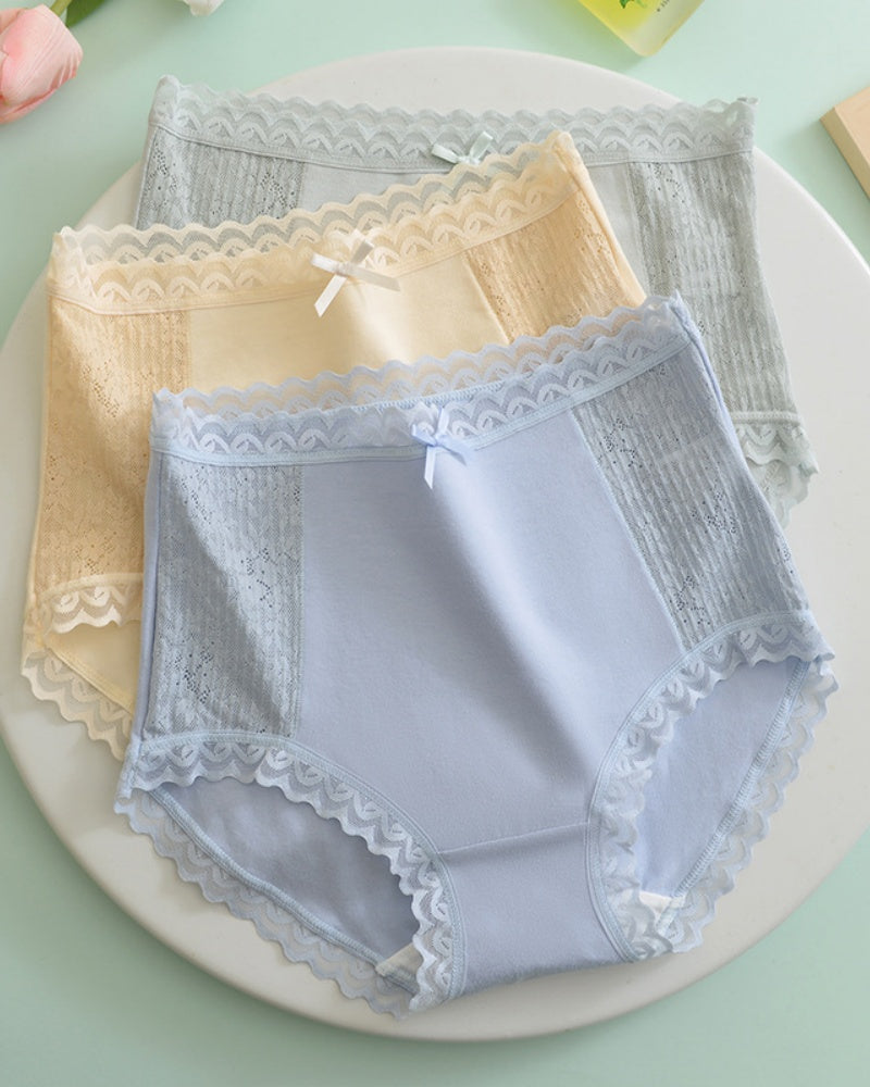 Panties cómodos de algodón transpirable con cintura alta y detalle de encaje