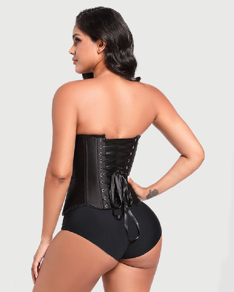 Shapshe® Top Corset de Satén con Cordones y Ballenas para Mujer, Overbust con Cierre Lateral, Entrenador de Cintura