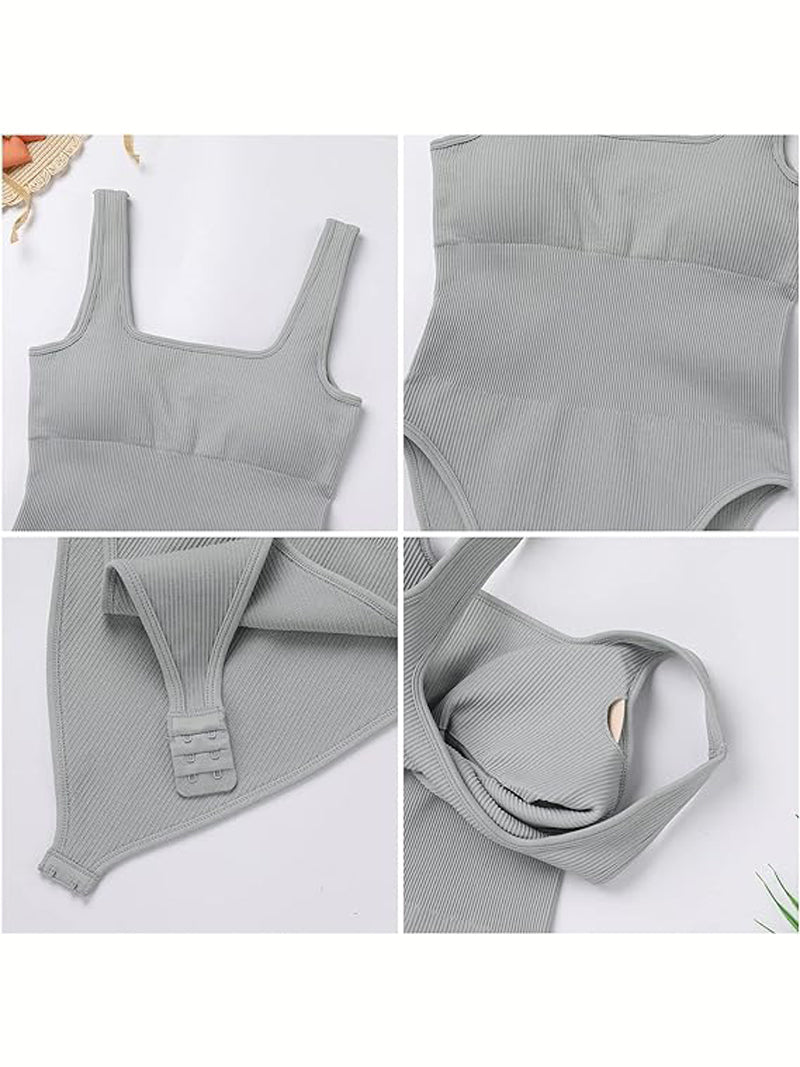 Body de Moldeador Femenino Sexy Sin Mangas con Cuello Cuadrado y Diseño Acanalado
