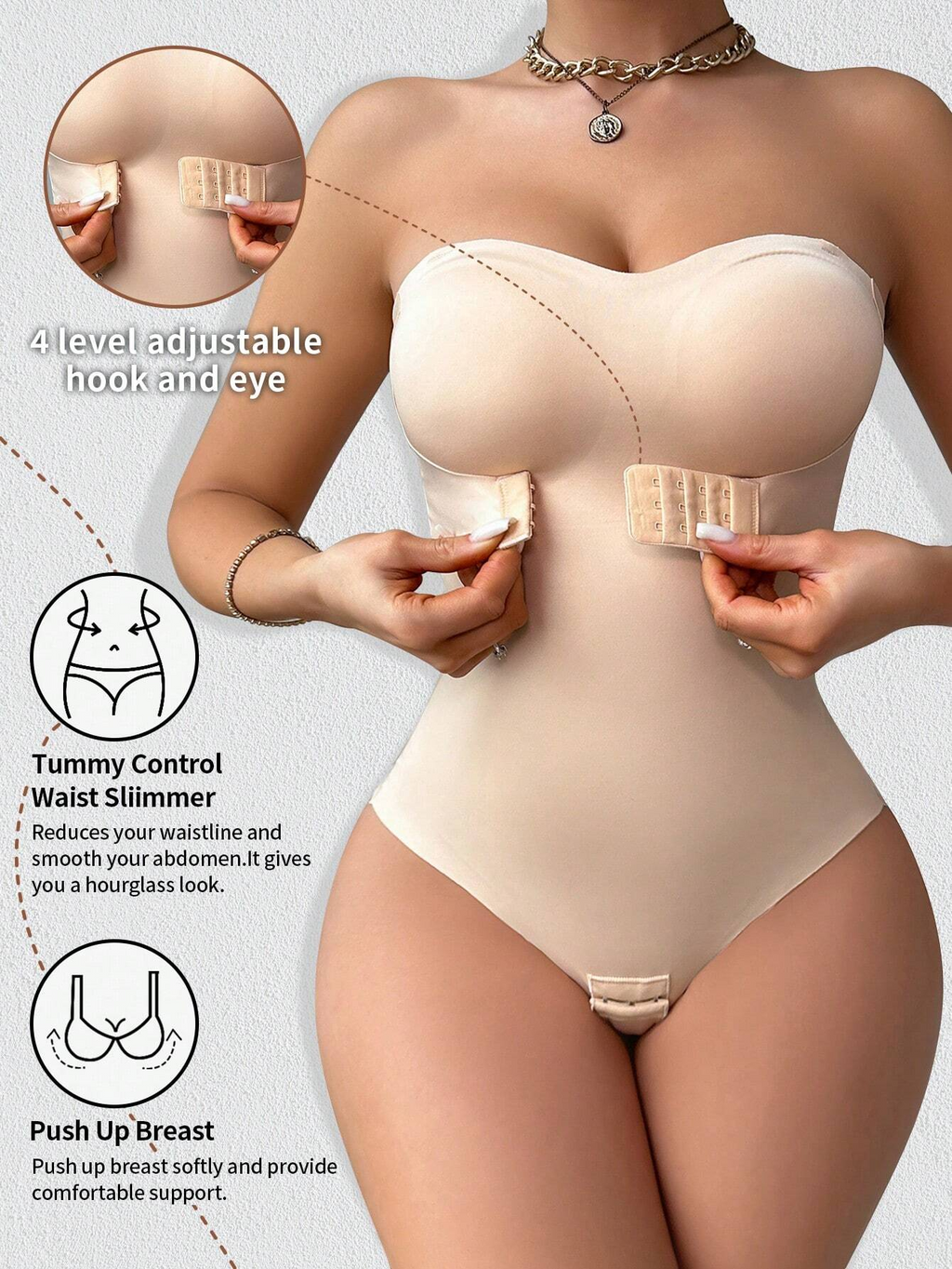 Body Shaper Femenino Sin Tirantes Control Abdomen Enterizo Sin Costuras con Tanga