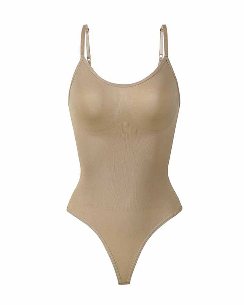 Top Body Shaper tipo Tank con Control de Abdomen, Sin Costuras, Cuello Redondo y Tanga