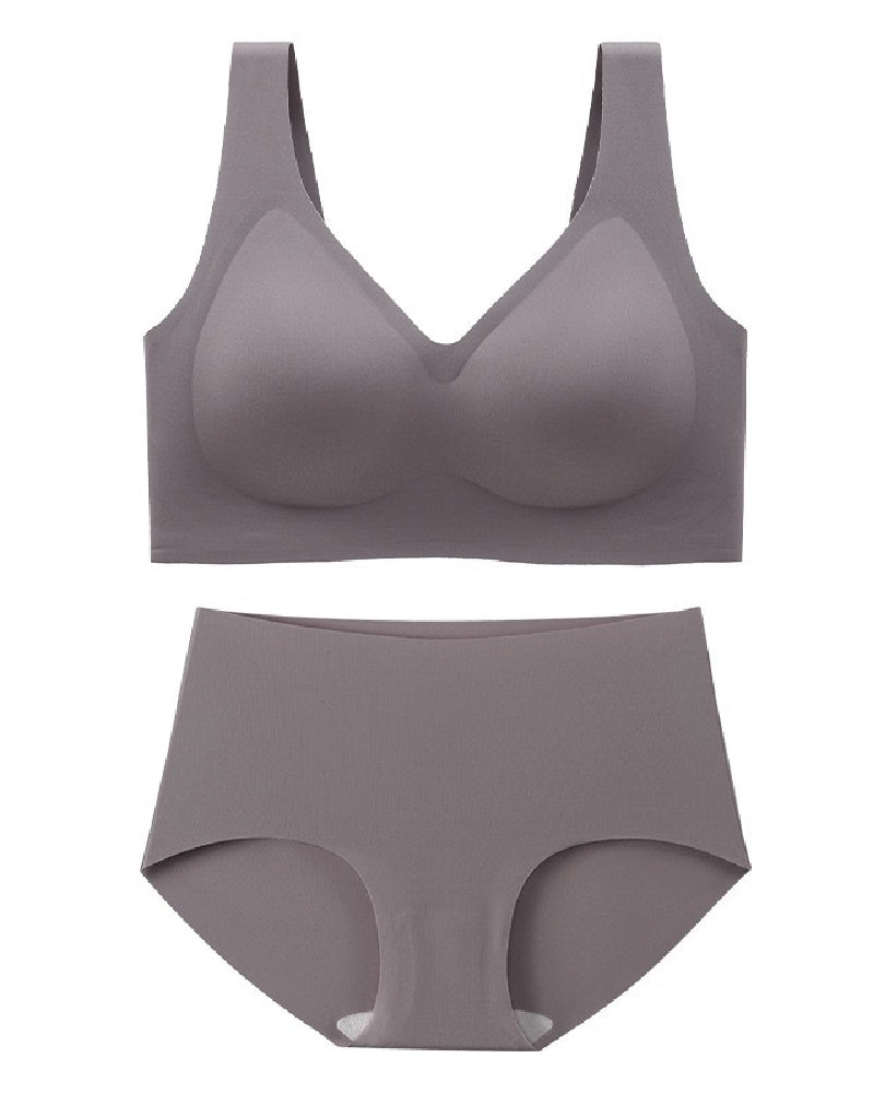 Conjunto de Ropa Interior Femenina Sin Aros Sin Costuras Ultra Cómoda Sostenes Diarios con Panties de Cintura Alta