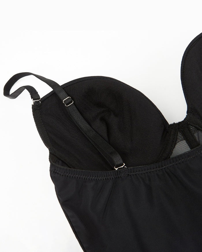 Corsé Sexy de Malla Moldeadora Body Sin Espalda con Tanga y Sostén Incorporado