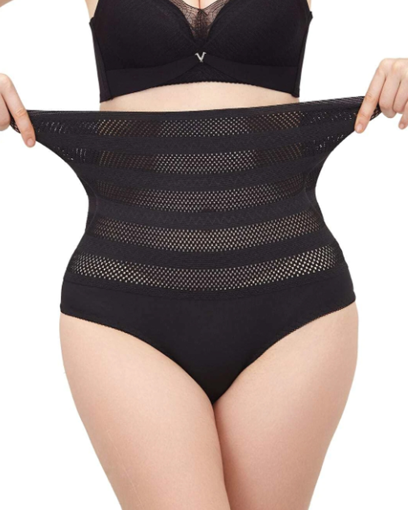 Panty Moldeador de Cintura Alta para Mujer con Estampado Chevron y Control de Abdomen, Braguitas de Malla