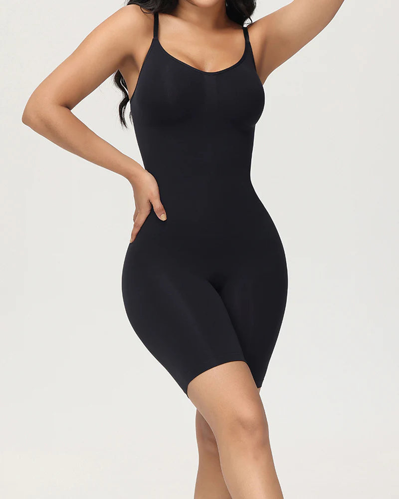 Modelador de Cuerpo Sin Costuras con Control de Abdomen y Diseño Acanalado, de Largo Medio hasta el Muslo