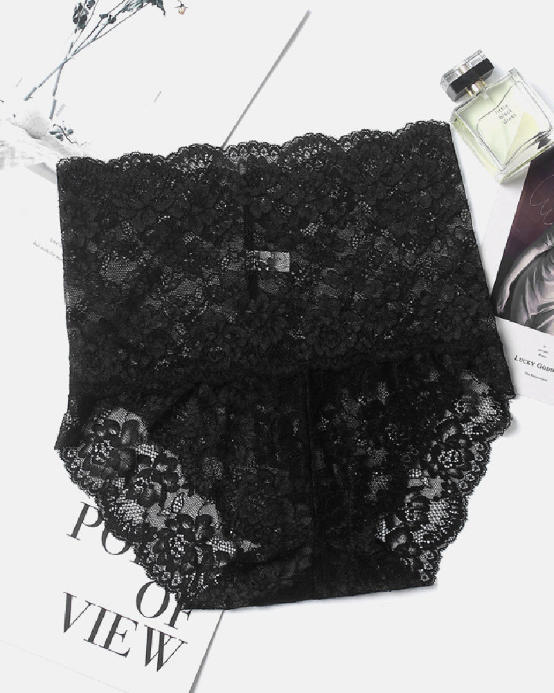 Braguitas Femeninas Sexys de Cintura Alta con Encaje, Alta Elasticidad y Transpirables Ajustadas