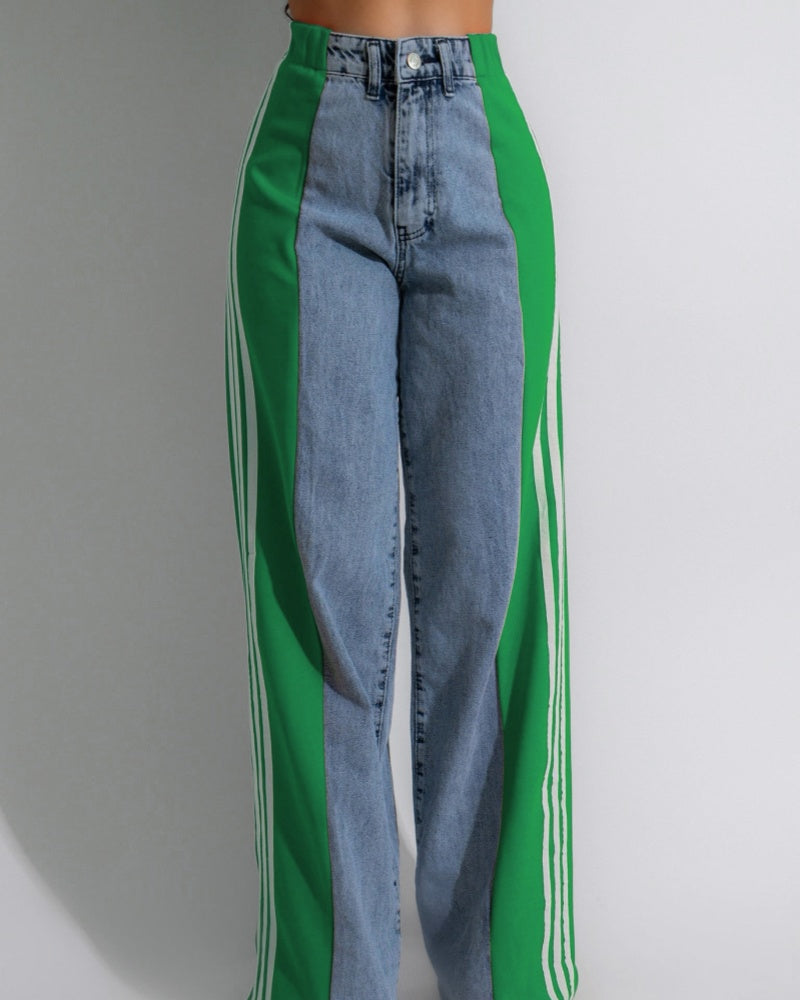Jeans de tiro alto con paneles y 3 rayas anchos