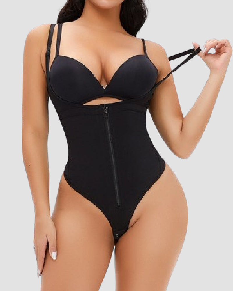 Moldeador de Cuerpo para Mujer con Control de Abdomen, Escote Abierto, Cierre de Cremallera, Tanga y Tallas Grandes