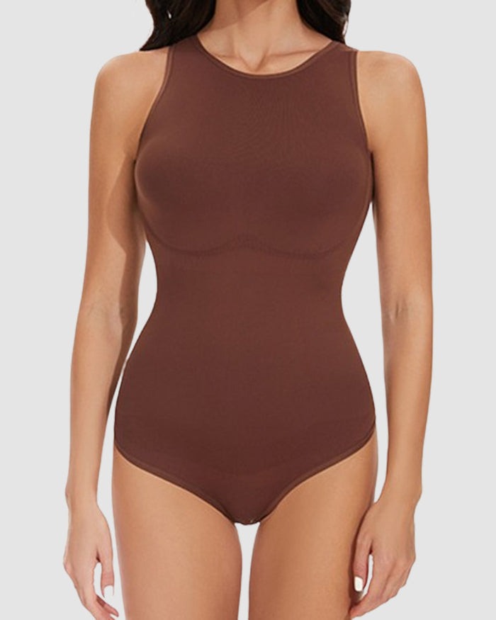 Top sin costuras con espalda racer, control de abdomen y cuello redondo - Bodysuit