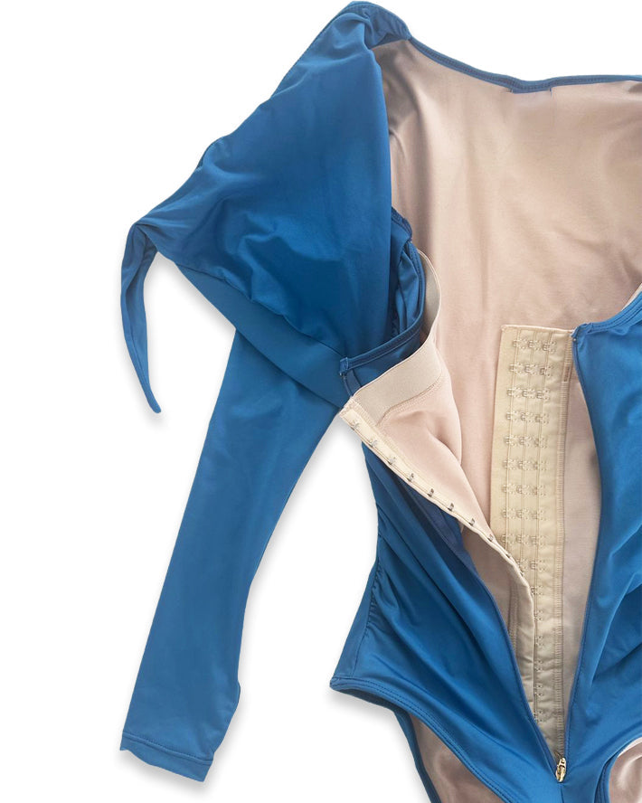Shapshe® Traje de Baño con Faja Incorporada de Mangas Largas y Control de Abdomen Azul