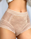 Calzones cómodos sexys de cintura alta con encaje floral transparente y diseño recortado