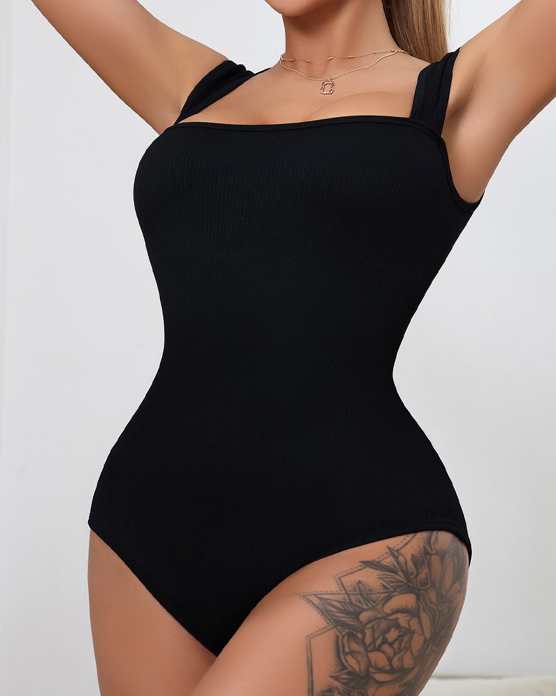 Shapshe® Body sin Mangas de Punto Acanalado Sin Costuras con Cuello Cuadrado y Control de Abdomen
