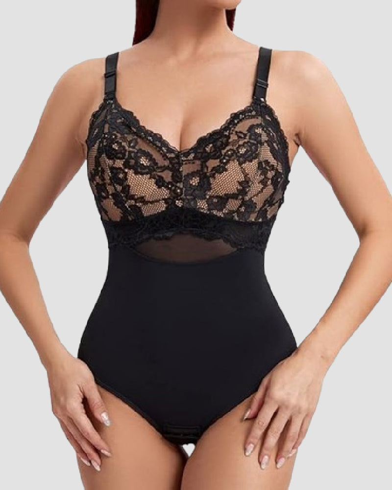 Body moldeador sin costuras con encaje, control de abdomen, cintura slim y tanga, con sujetador